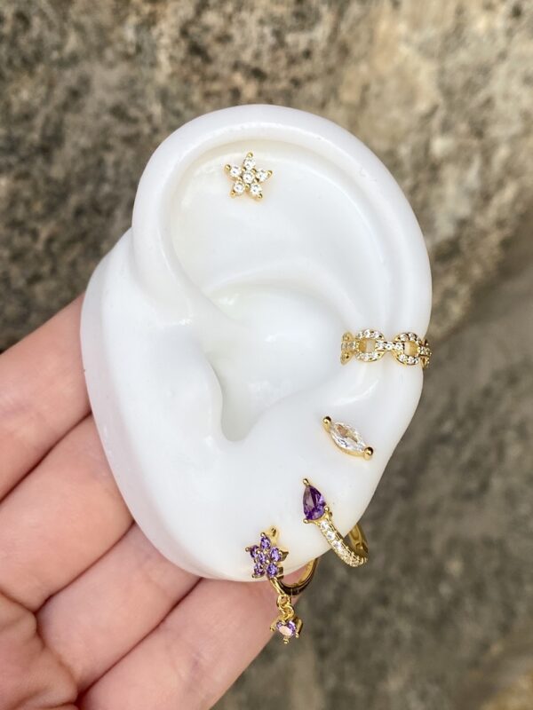 aretes, earcuffs, combianción de joyas